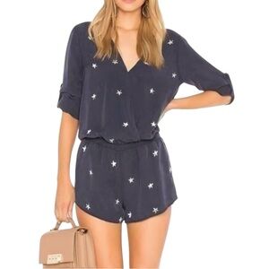 Cloth & Stone Star Print Long Sleeve Navy Romper SMALL